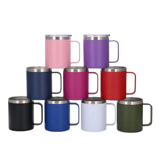 Wholesale Custom Logo 12oz Tumbler Mugs with Handle 304 Stainless Steel Insulated 12oz Beer Mug with Handle