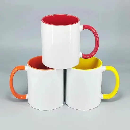 Sublimation Ceramic Mug, Colored Handle and Inside, Custom Logo Creative Porcelain Cup Tea Breakfast Beer Coffee Milk Mug Tableware Office Promotio Christmas 1
