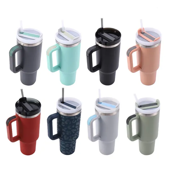 40oz Straw Mug Portable Stainless Steel Vacuum Insulated Coffee Beer Car Tumbler Mug with Handle 